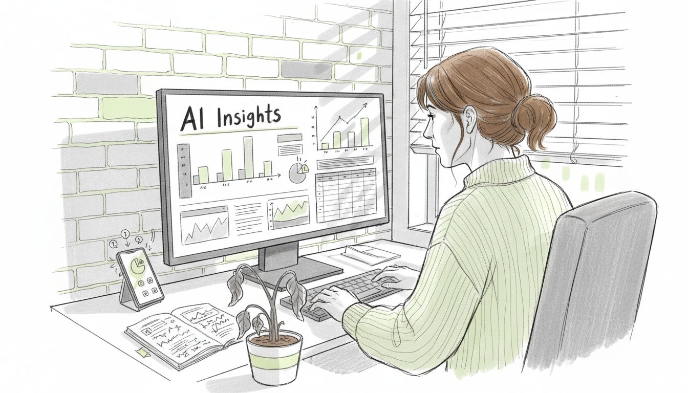Founder reviewing AI analytics at desk