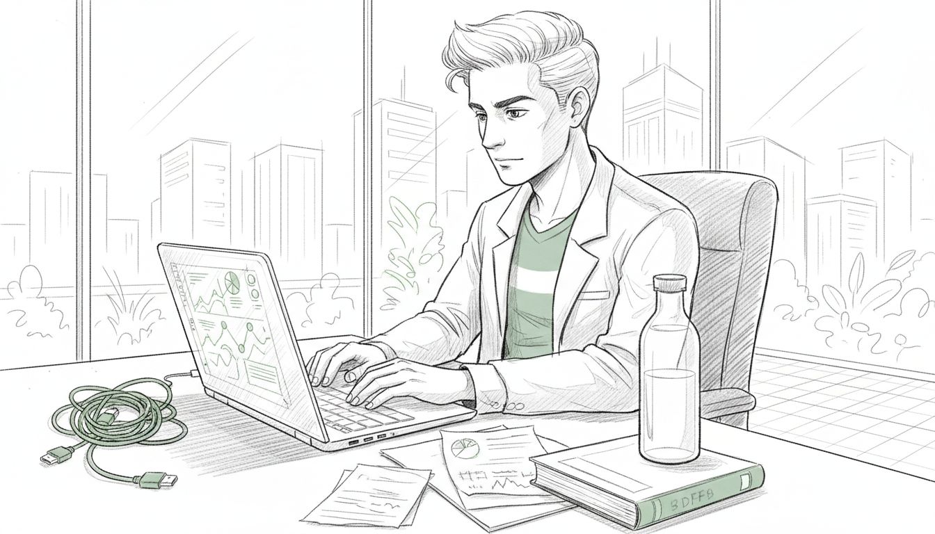Entrepreneur reviewing AI business dashboard