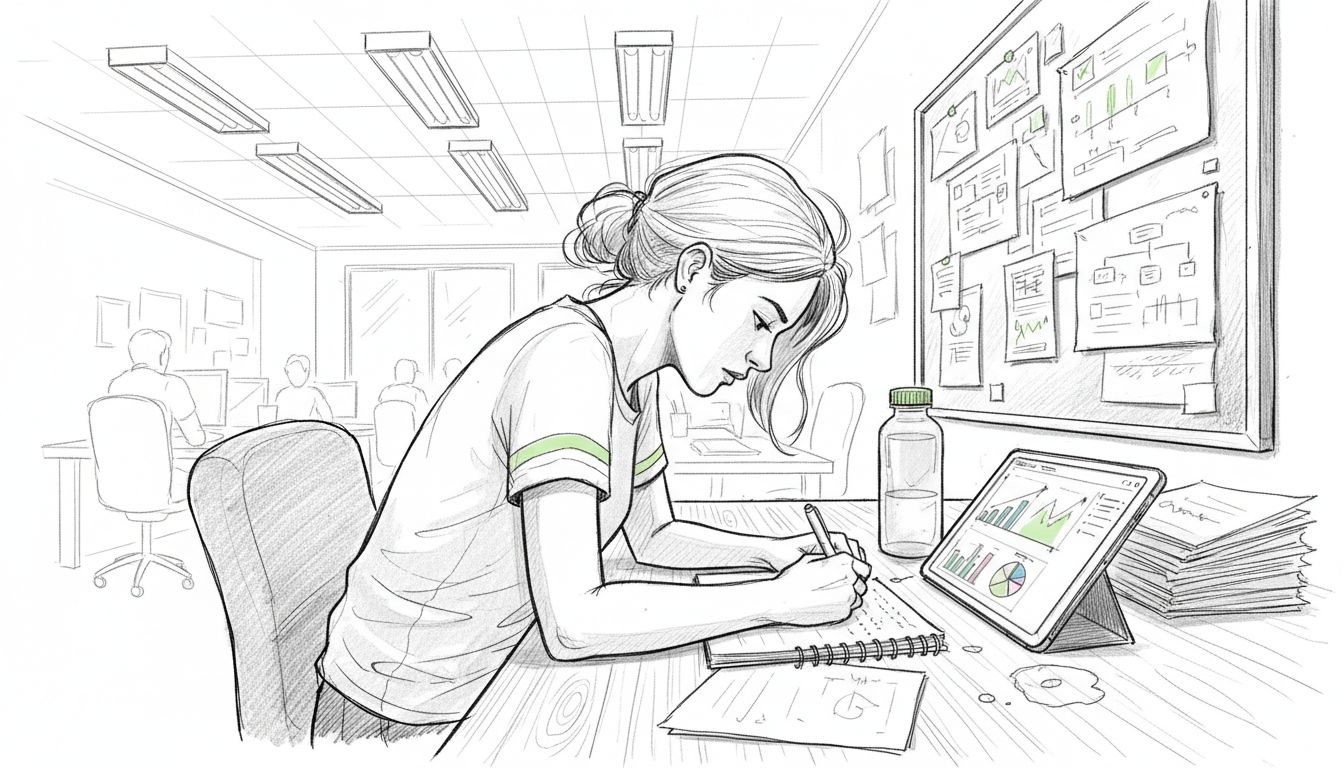Startup founder studying analytics at desk