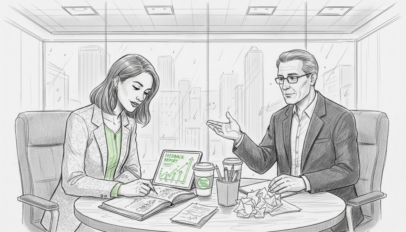 Entrepreneur receives feedback in meeting room