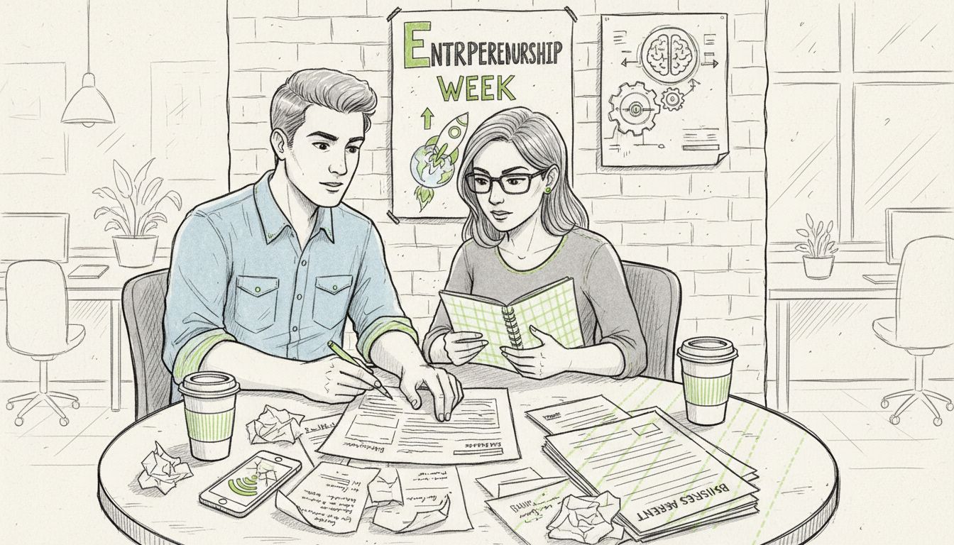 Two founders in coworking space planning