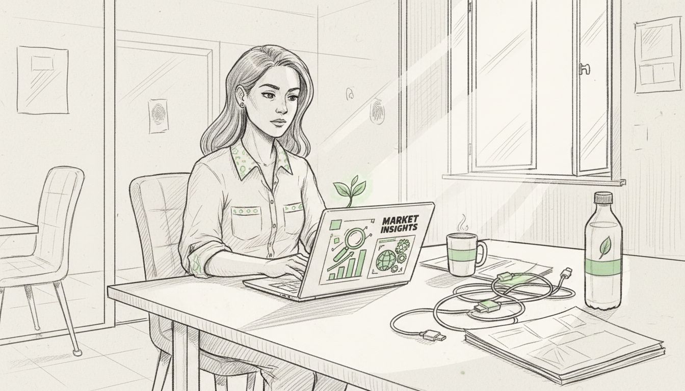 Entrepreneur using AI laptop in meeting room