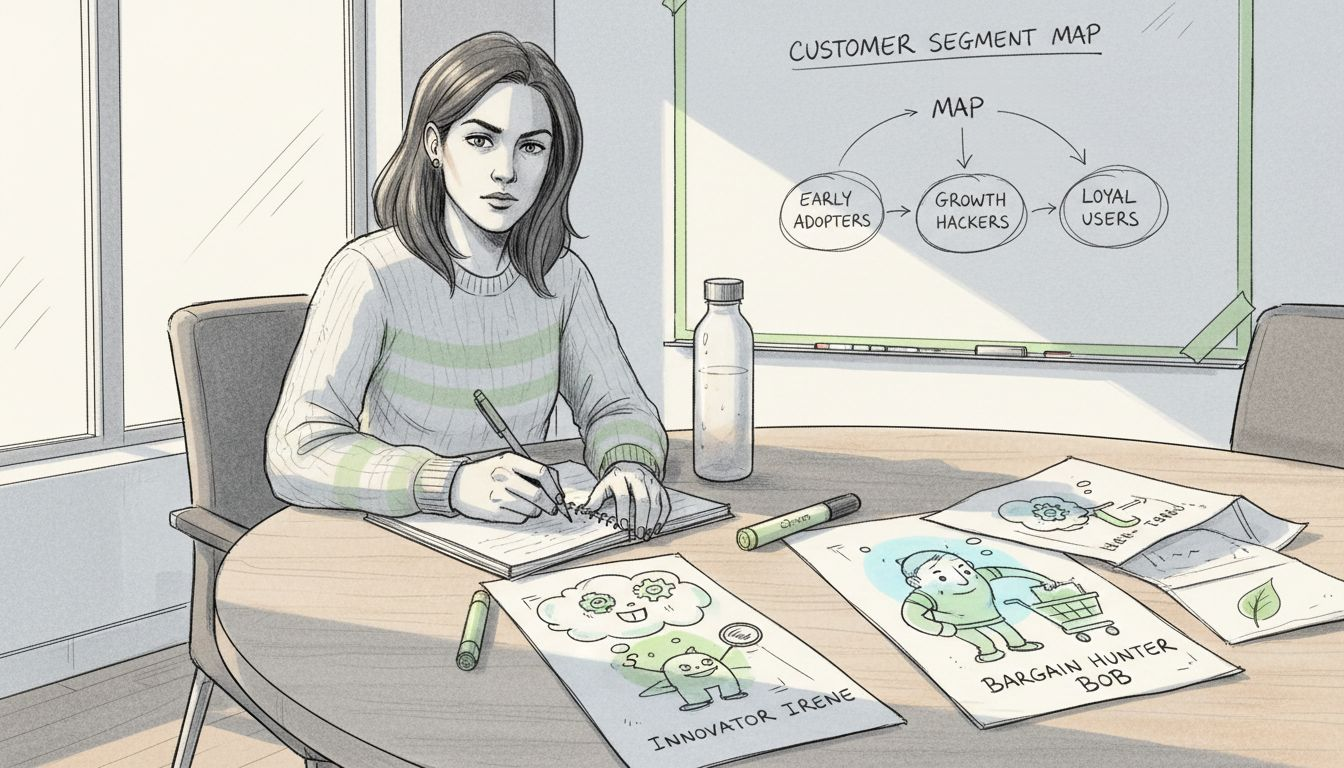 Researching customer personas at meeting table