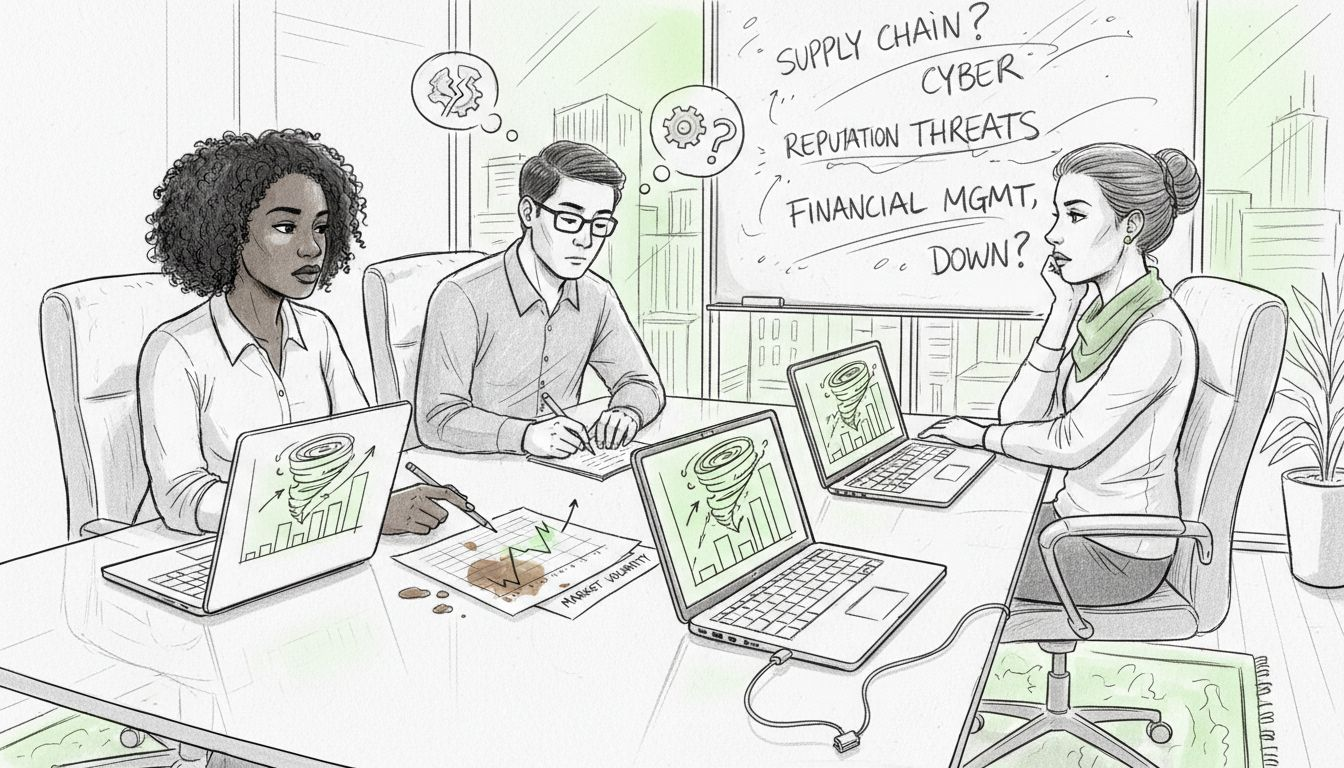 Startup team meeting about business risks