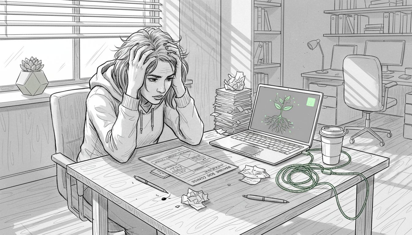 Entrepreneur struggling with paperwork and planning
