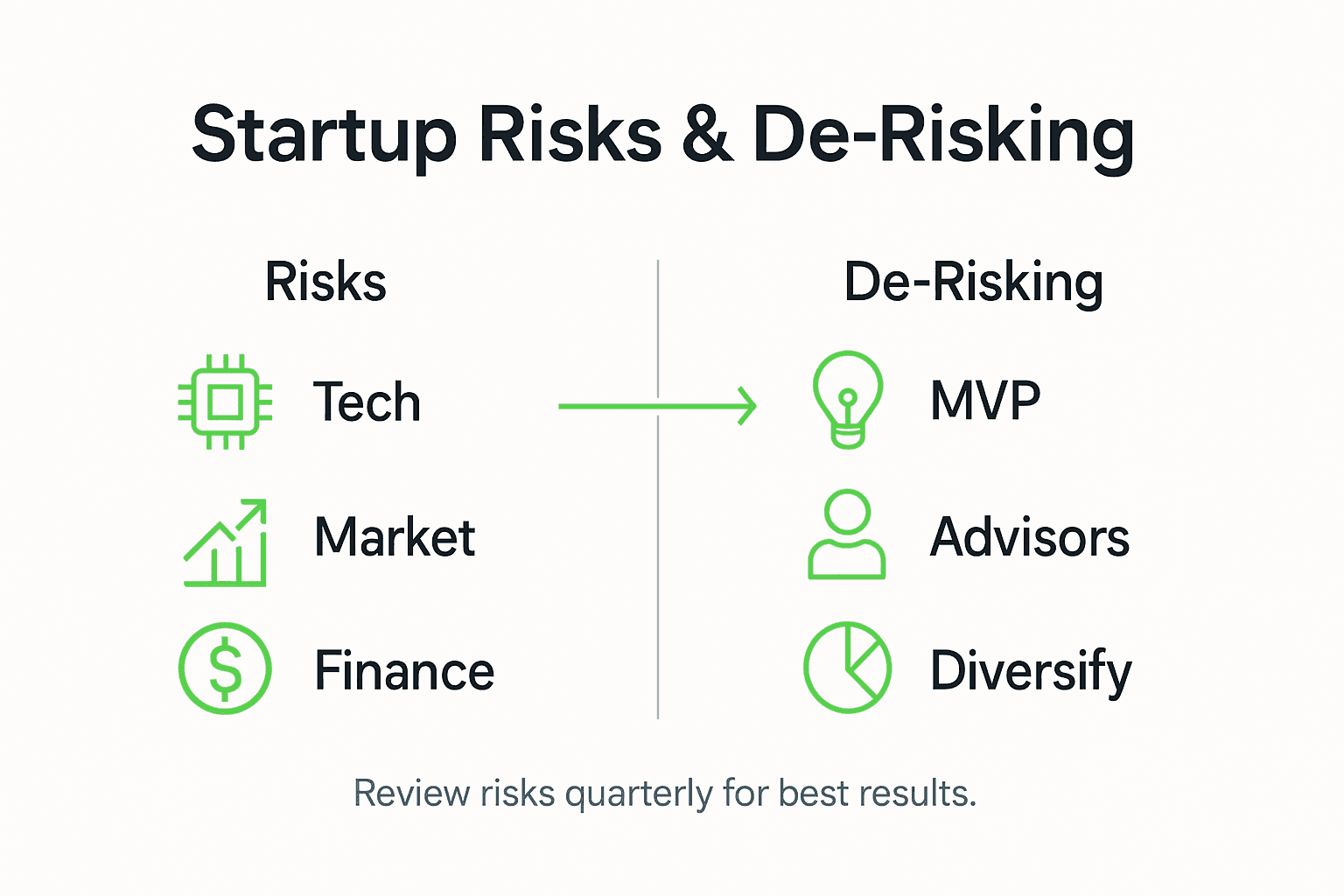 Infographic showing startup risks and de-risking strategies