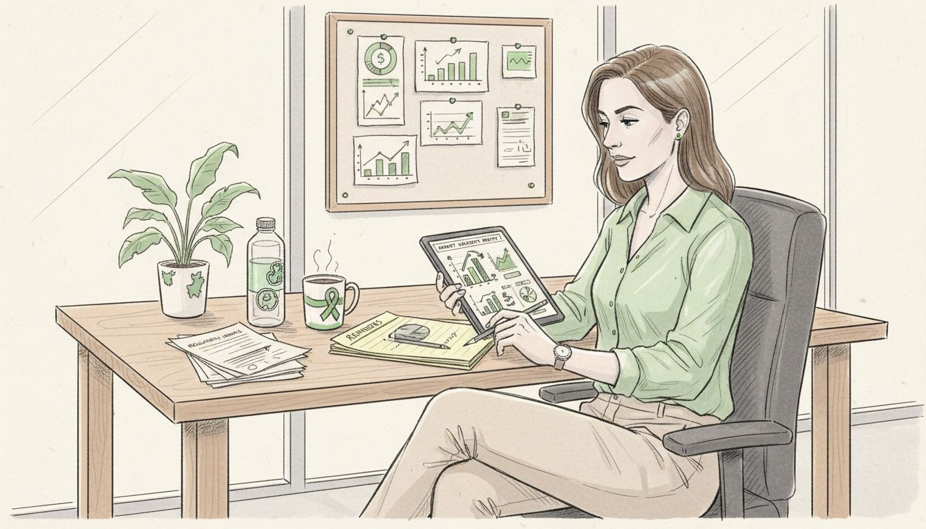 Entrepreneur reviewing startup external risks in office