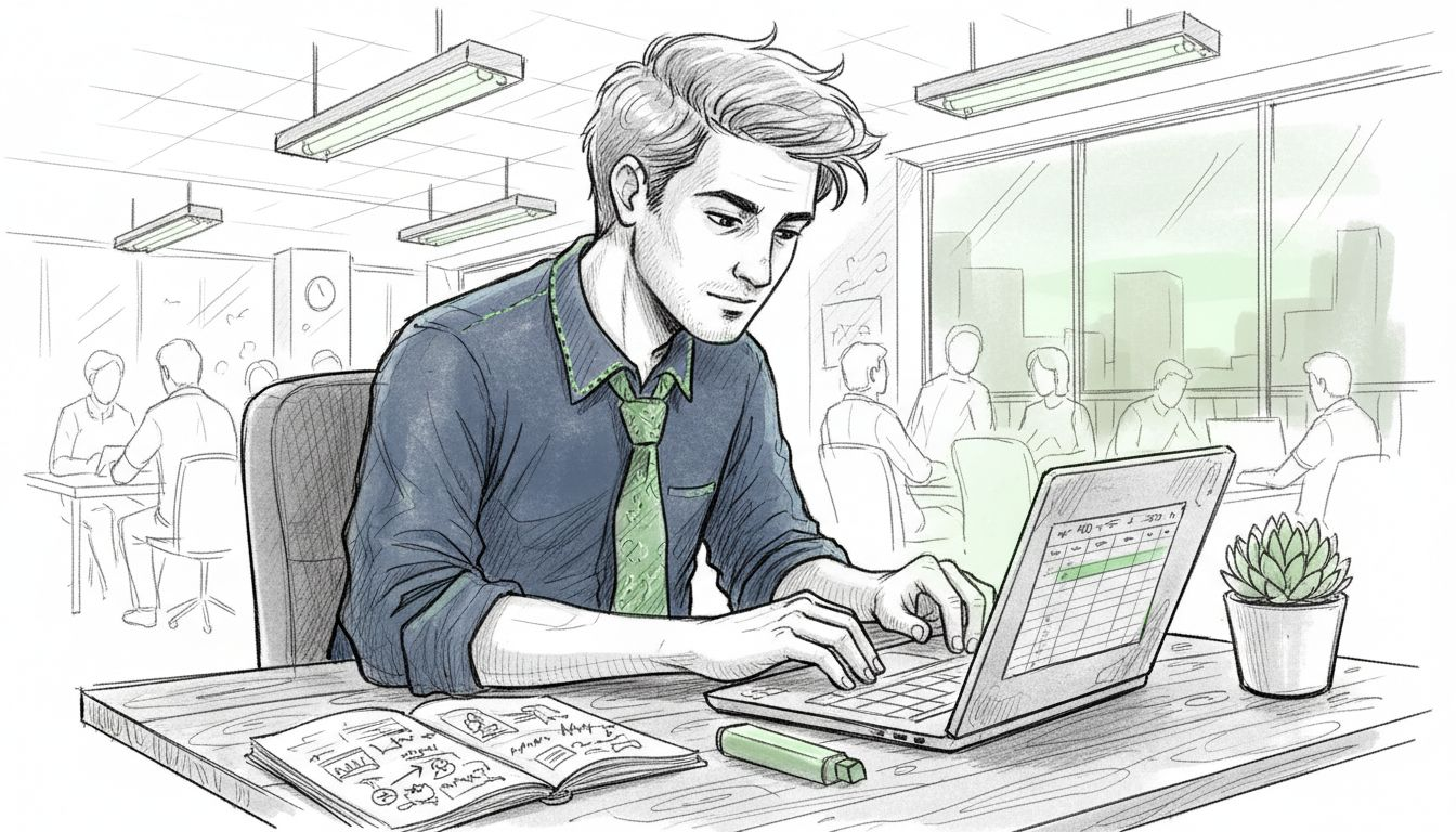Entrepreneur reviewing validation process at desk