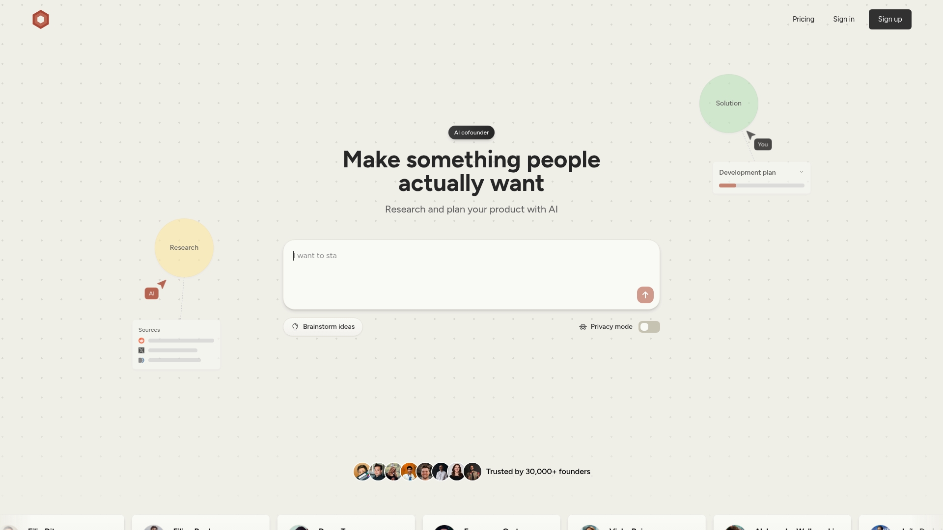 Product Screenshot as an example of best AI tools for startup strategy
