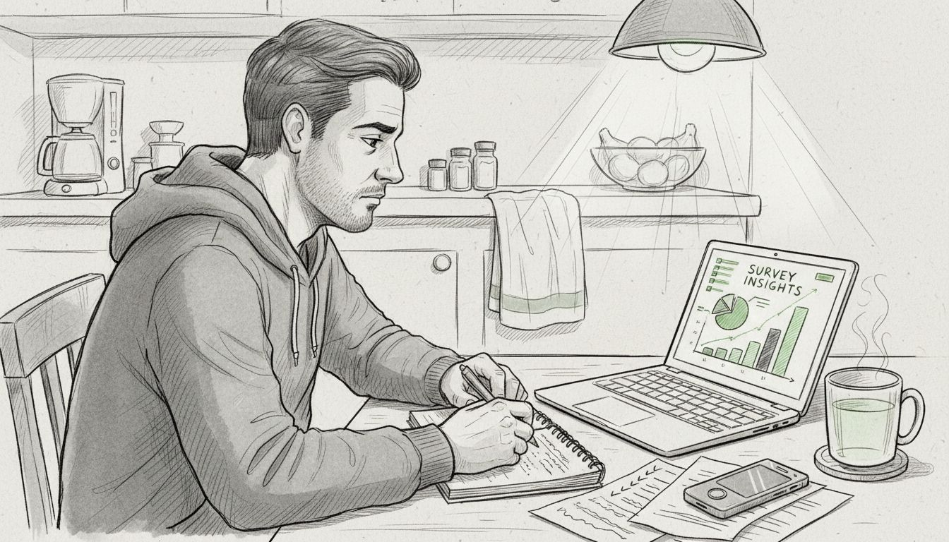 Man analyzing market research at home table