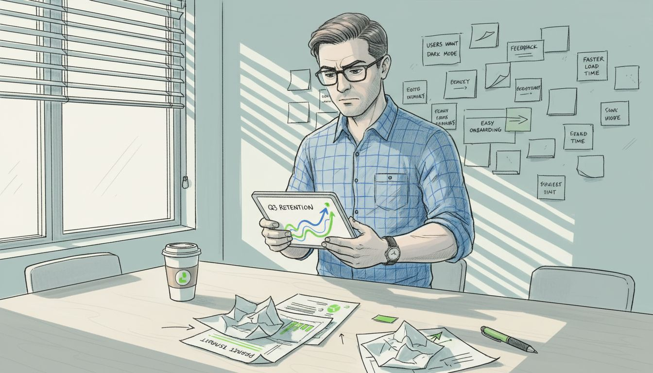 Product manager reviewing retention graphs