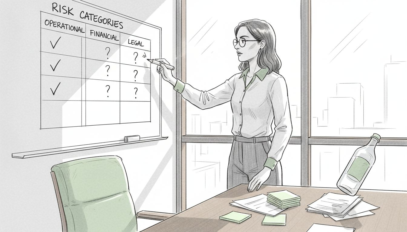 Founder categorizing startup risks on whiteboard