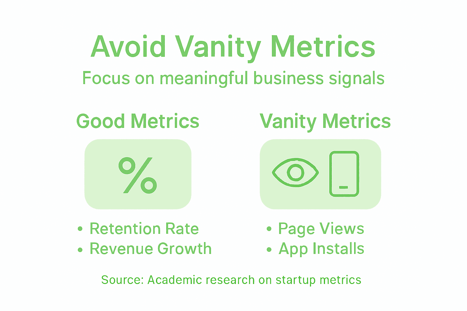 Infographic contrasting good and vanity metrics