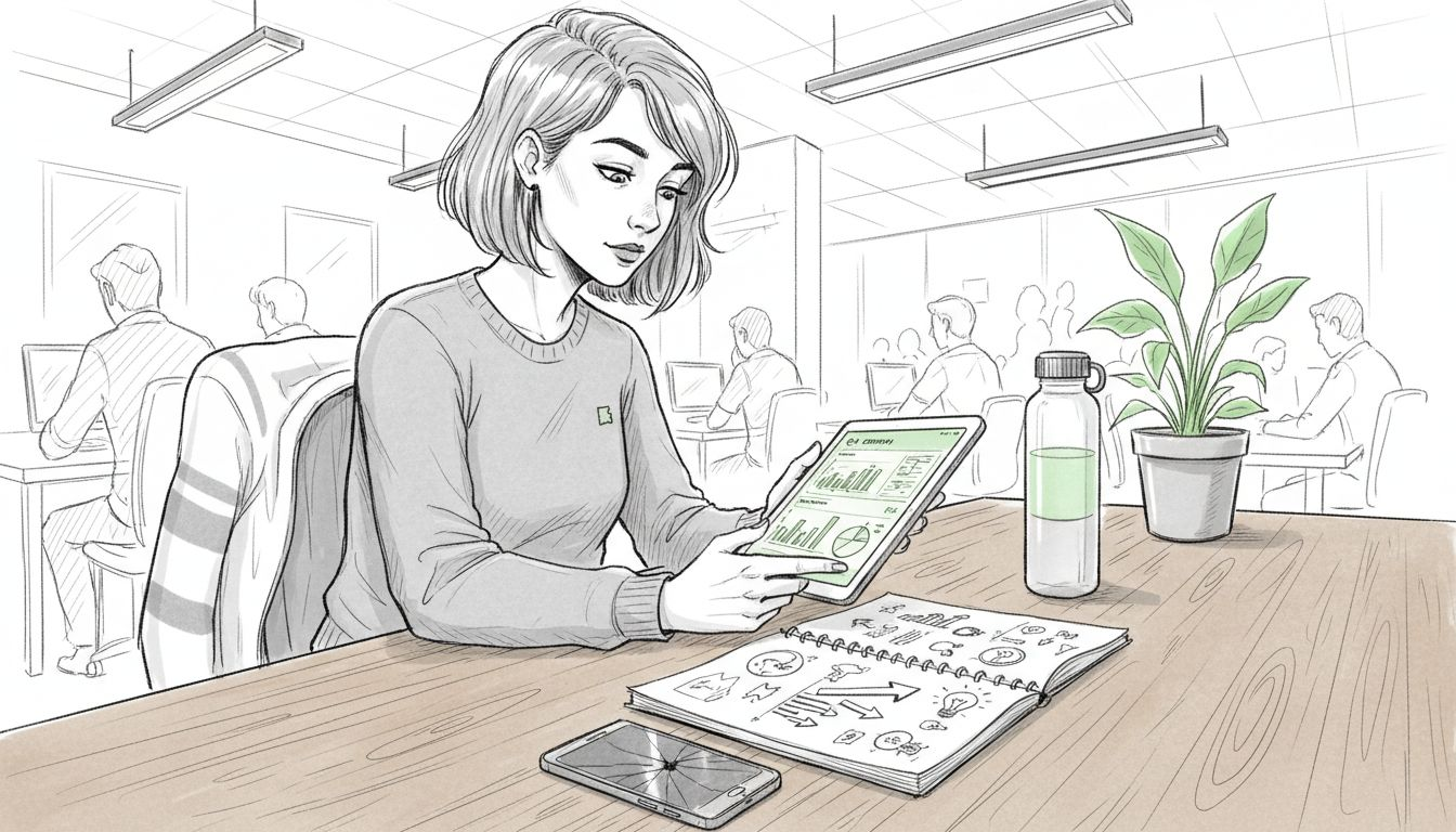 Founder analyzing startup data on tablet
