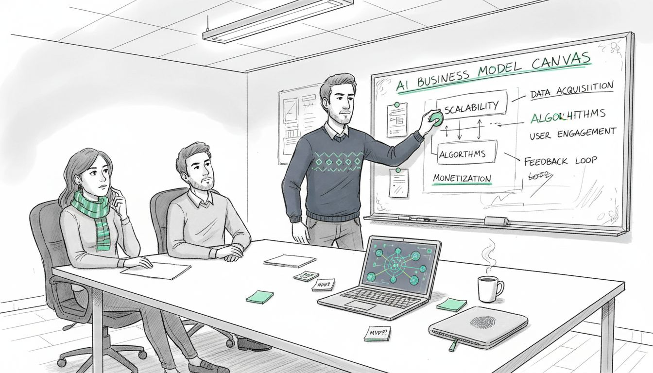 Team reviewing AI business model canvas