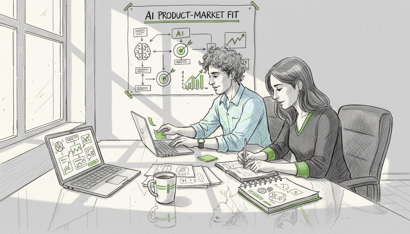 Business analysts reviewing AI flowchart