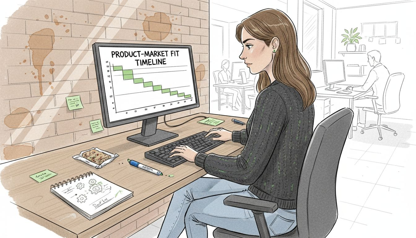 Entrepreneur reviewing product-market fit timeline