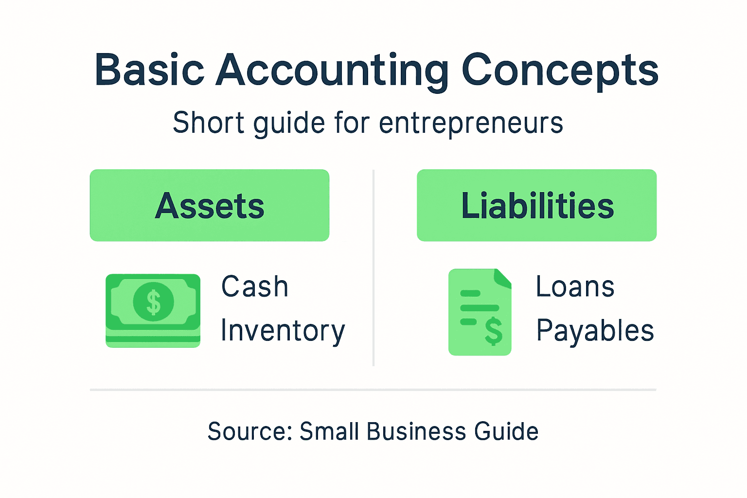 Infographic showing basic accounting concepts and categories