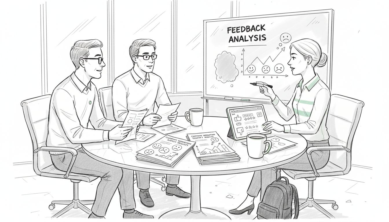 Team discussing customer feedback in meeting