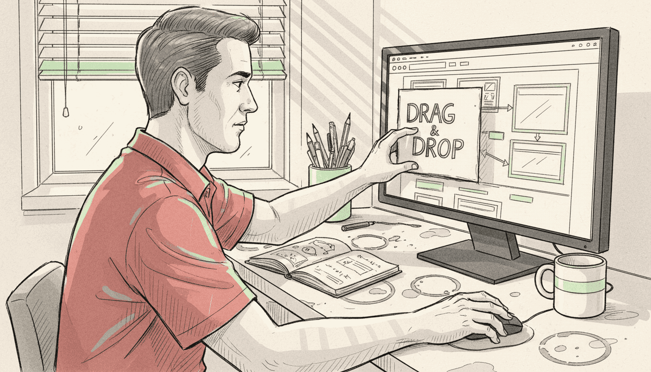Man using drag and drop website tool