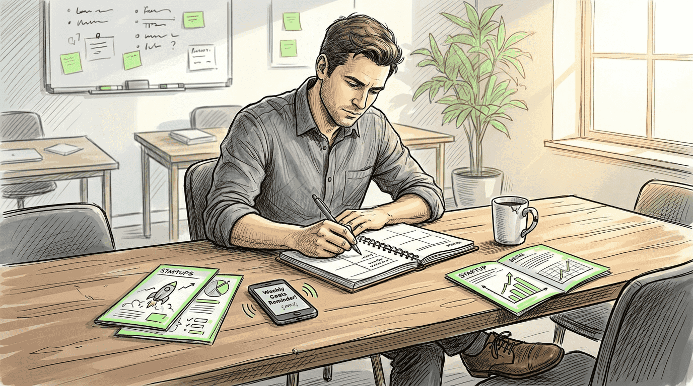 Founder planning weekly startup goals