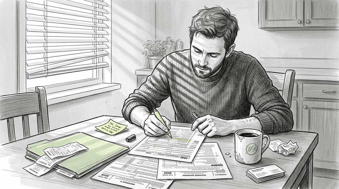 Business owner reviewing IRS expense documents