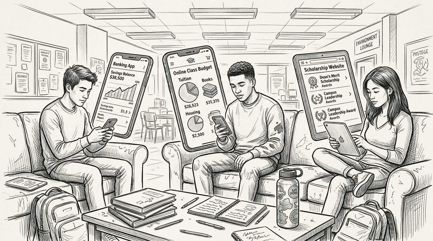 Students managing finances on shared couch