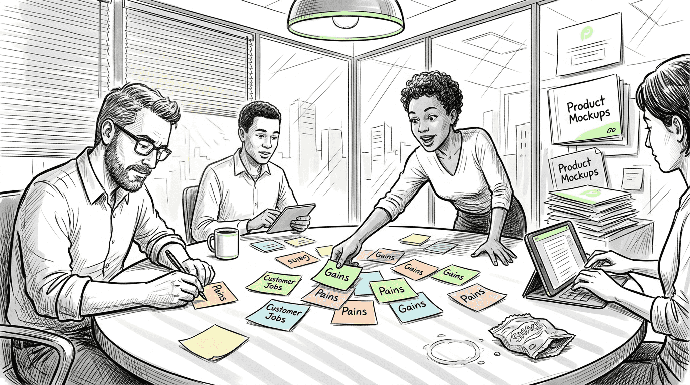 Team mapping customer jobs pains and gains