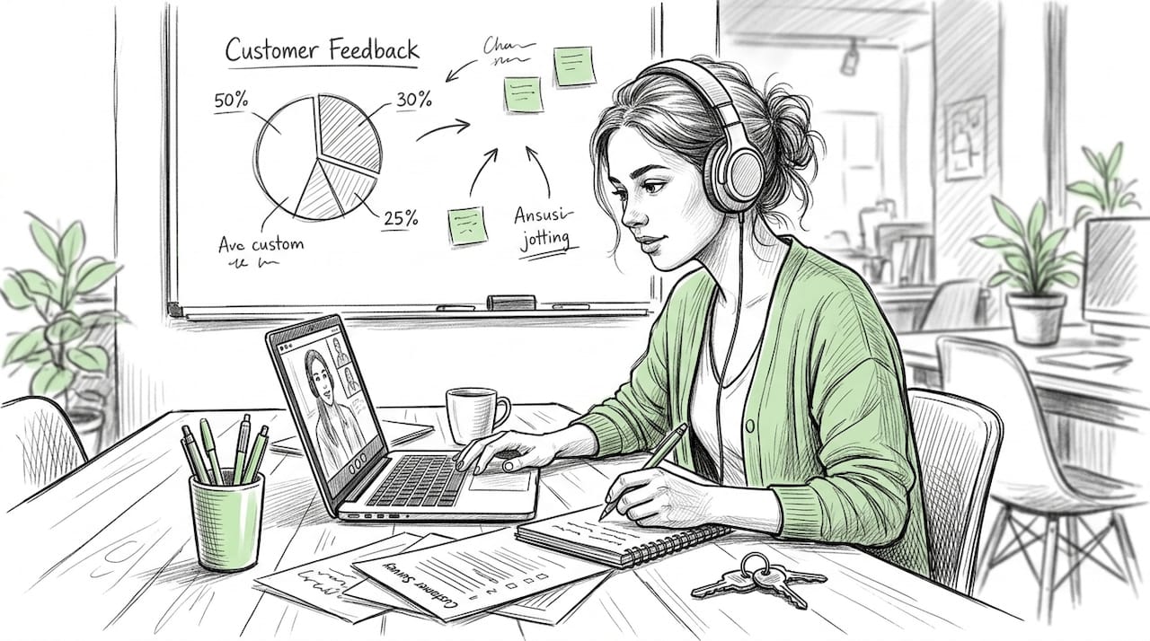 Startup founder conducting research interview online
