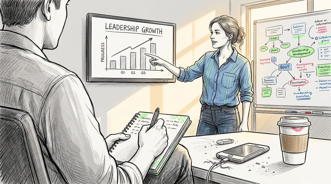 Team member reviewing leadership growth chart