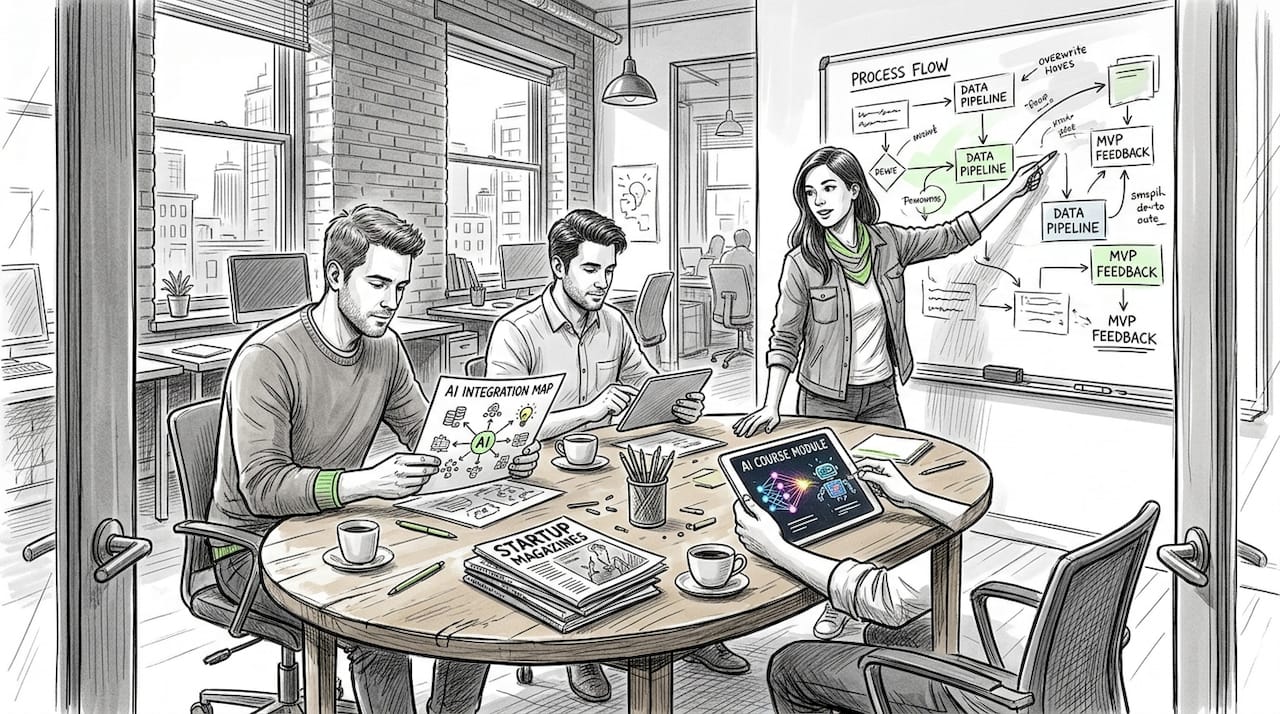 Team discusses AI strategy at conference table