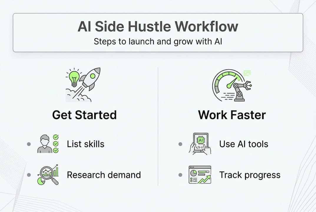 Infographic outlining AI side hustle workflow steps