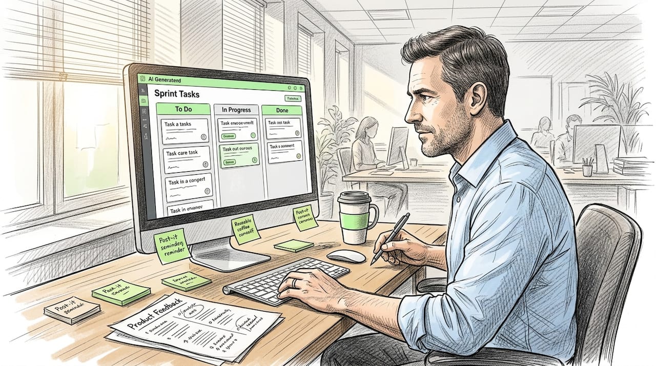 Manager reviewing AI-generated Kanban board tasks