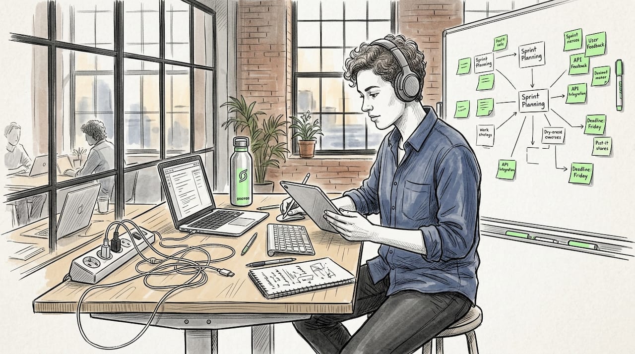 Professional using tablet at standing desk
