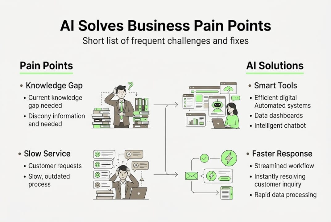 Infographic of business pain points and AI solutions