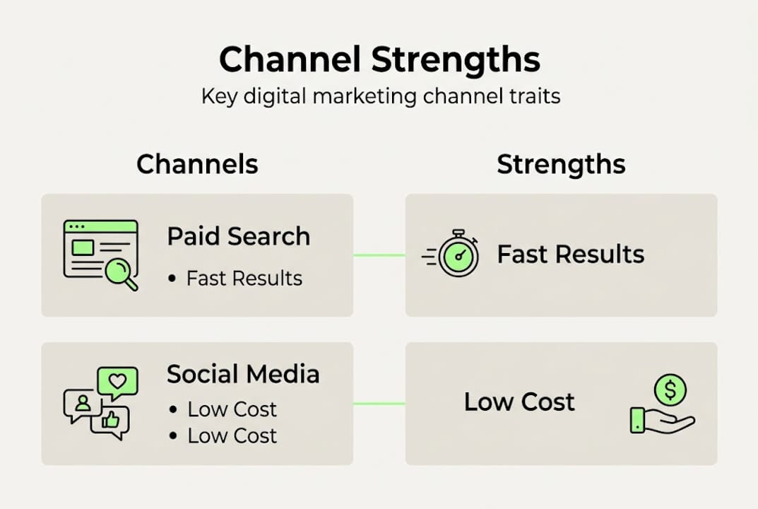 Infographic comparing marketing channel strengths