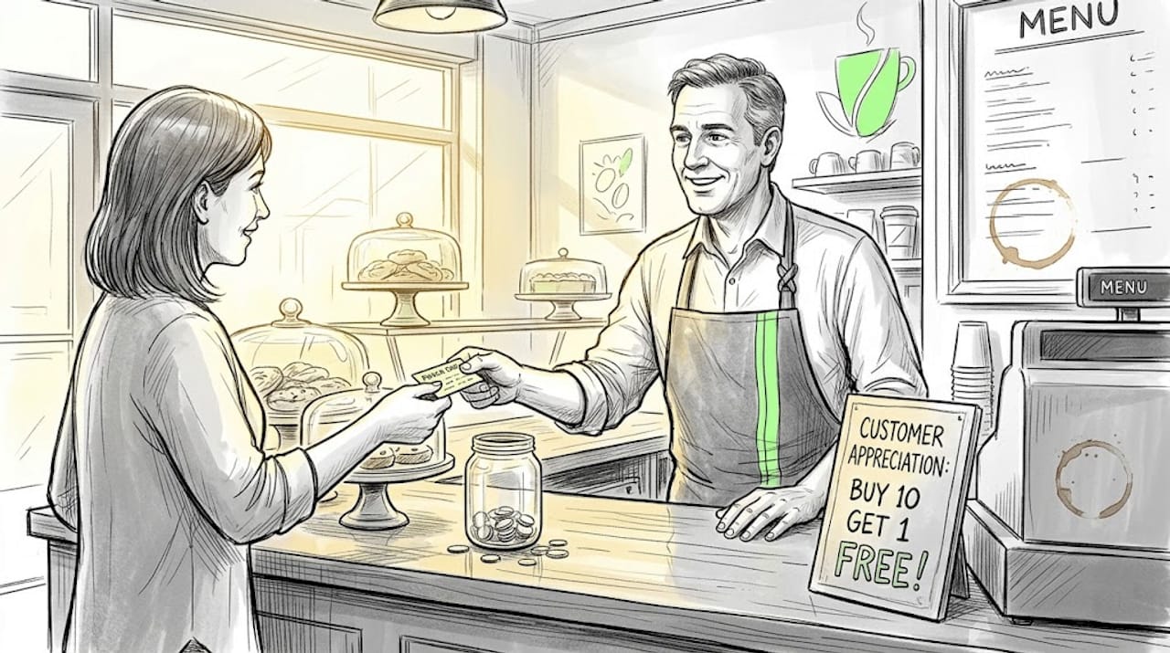 Café owner gives loyalty punch card to customer