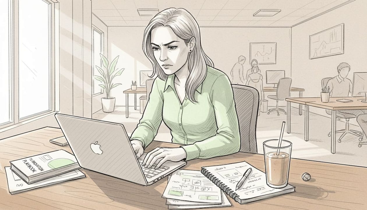 Entrepreneur sends follow-up emails in workspace