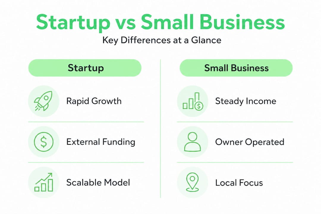 Infographic comparing startups and small businesses