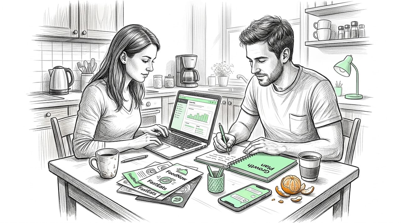 Startup founders planning at kitchen table