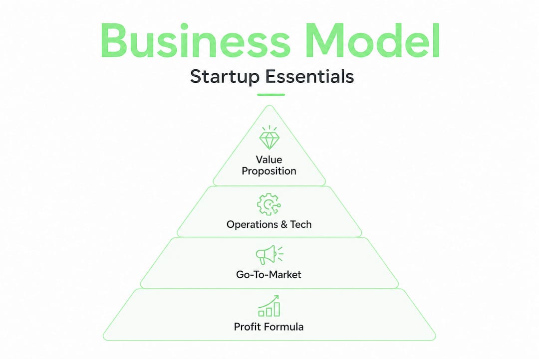 Hierarchy infographic of business model core components