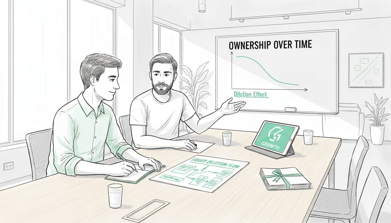 Co-founders reviewing dilution equity charts