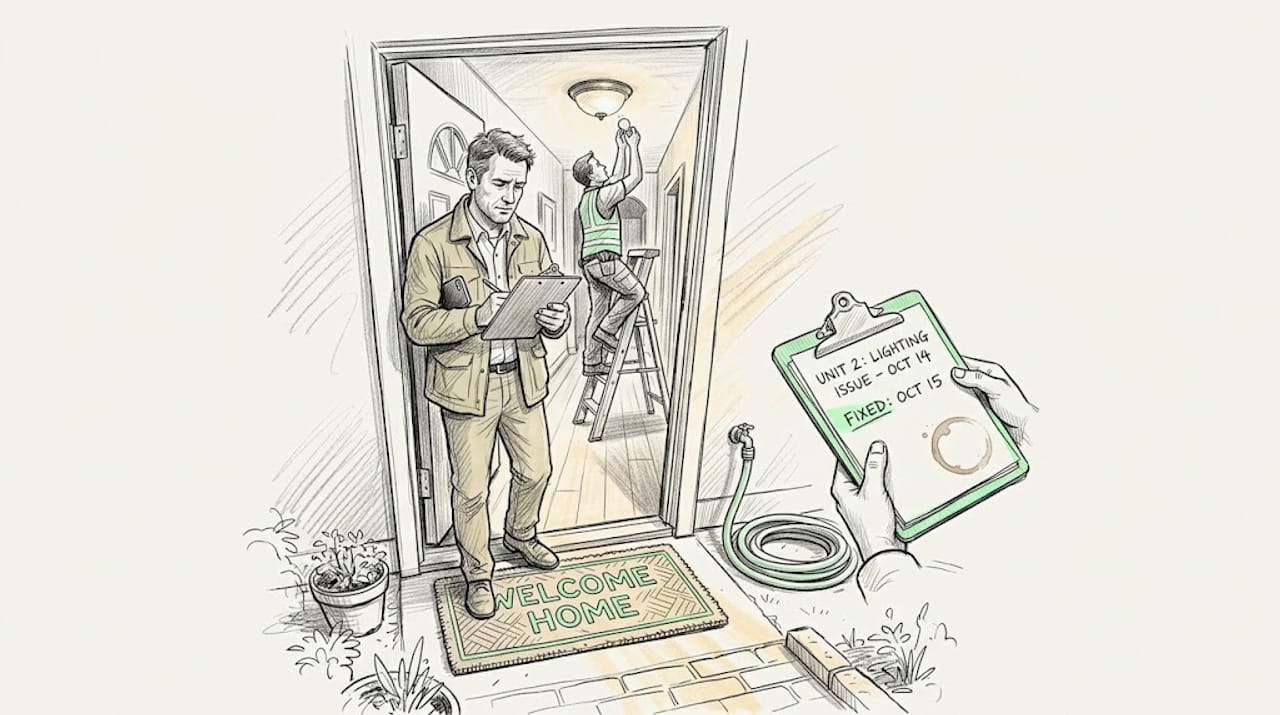 Landlord manages rental property curbside inspection
