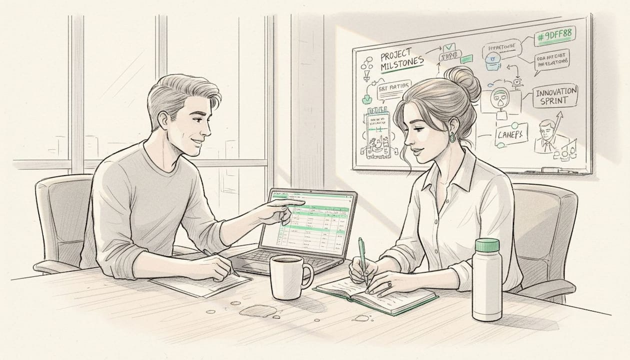 Startup founders reviewing project roadmap