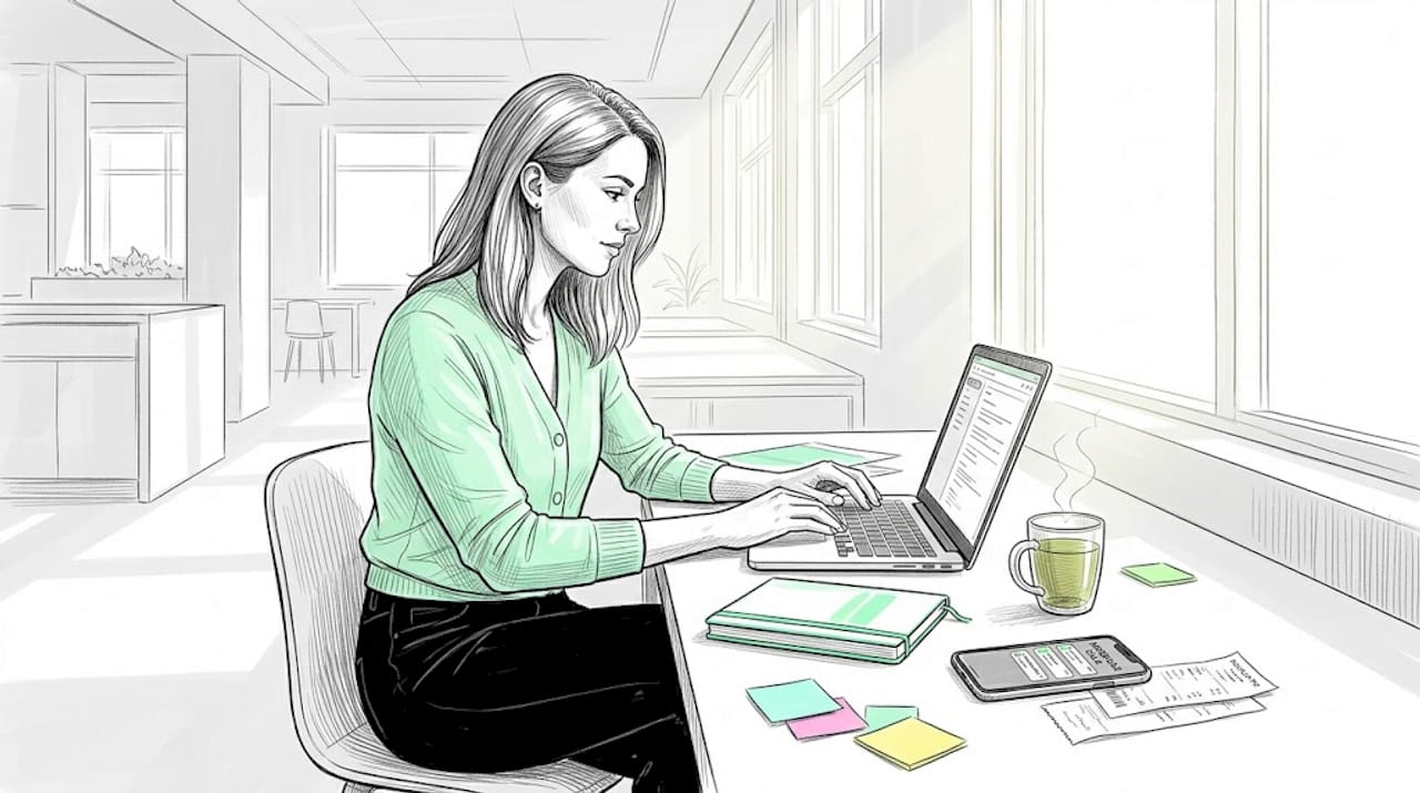 Founder working at busy co-working desk