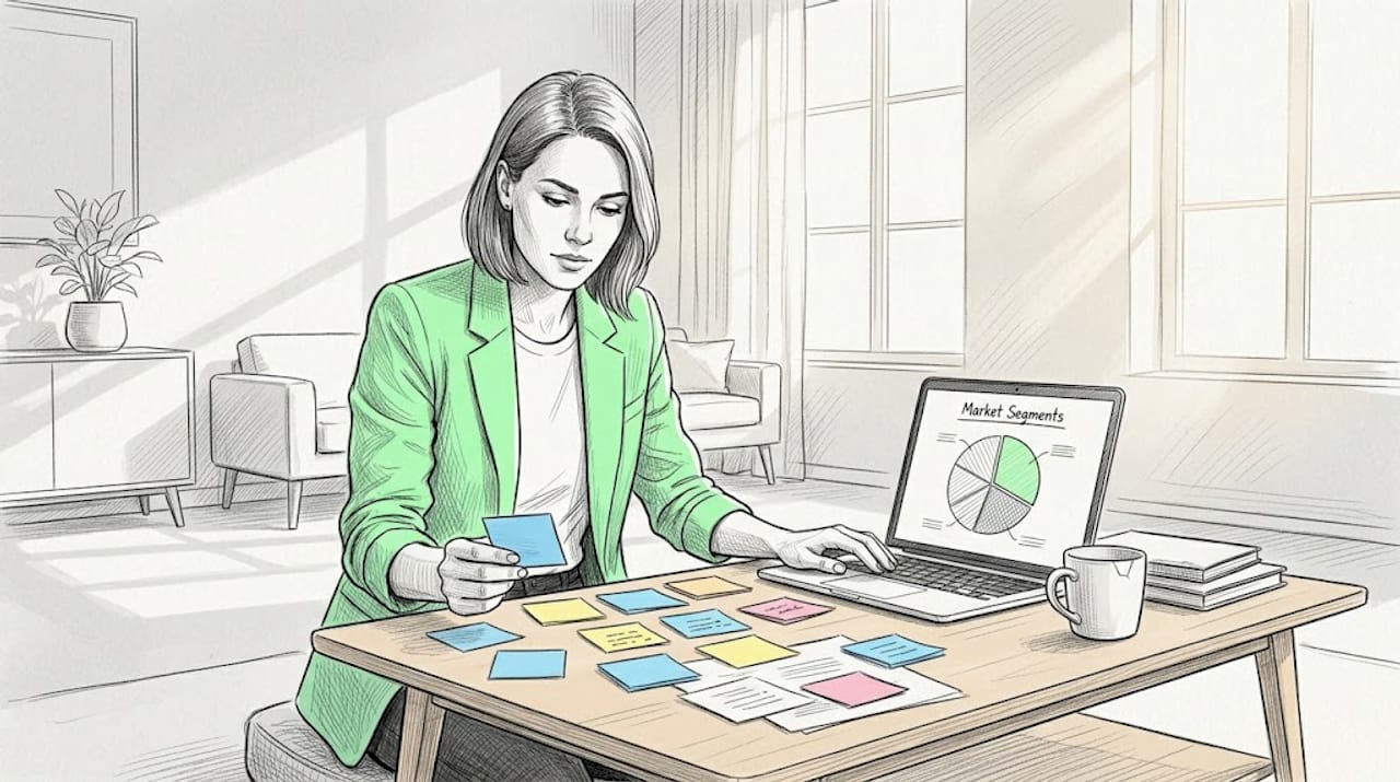 Founder reviewing market segmentation notes