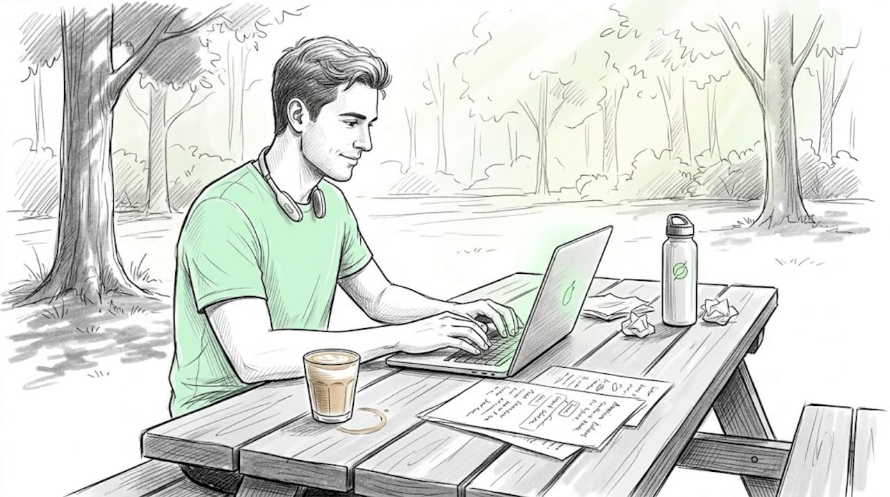 Man creates content marketing strategy at café