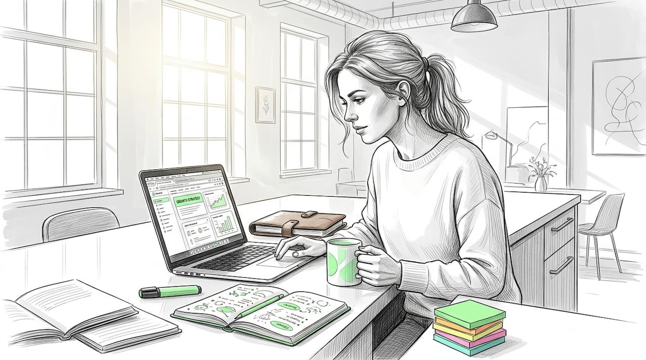 Founder plans digital marketing at kitchen table