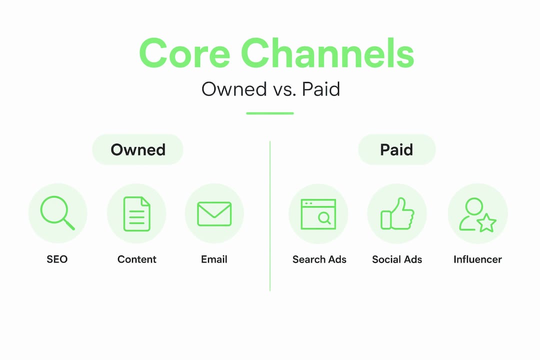 Infographic comparing owned and paid digital channels