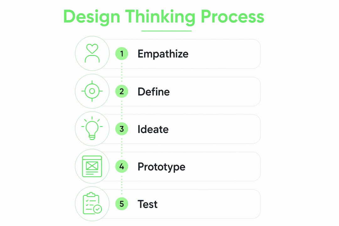 Infographic illustrating stages of design thinking process